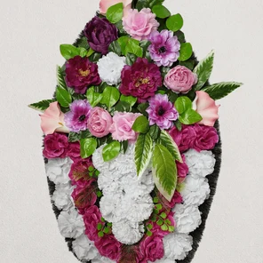 Ритуальный венок на похороны розово-белый 110 см