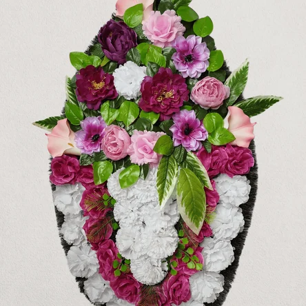 Ритуальный венок на похороны розово-белый 110 см