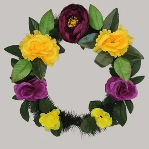 Ритуальный венок на похороны бескаркасный фиолетово-желтый